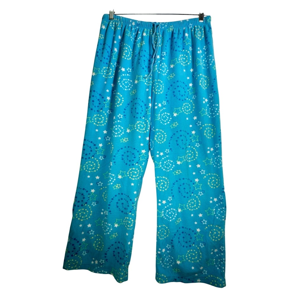 Croft & Barrow Blue Fleece Star Swirl Pajama Pants Womens XXL High Rise Wide Leg
